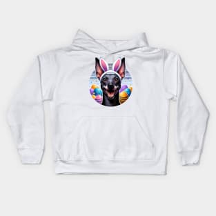 Xoloitzcuintli Celebrates Easter with Bunny Ear Headband Kids Hoodie